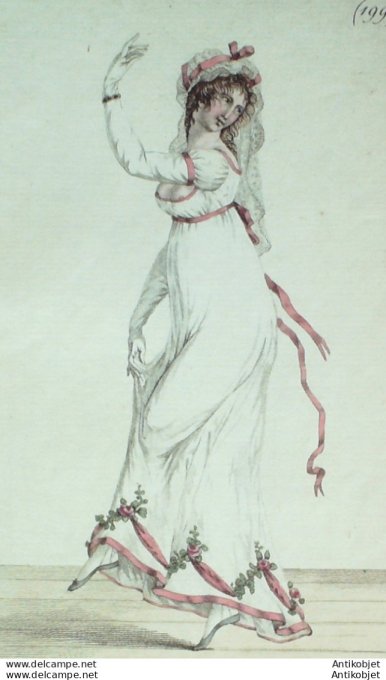 Gravure de mode Costume Parisien 1800 n° 199 (An 8) Costume de bal