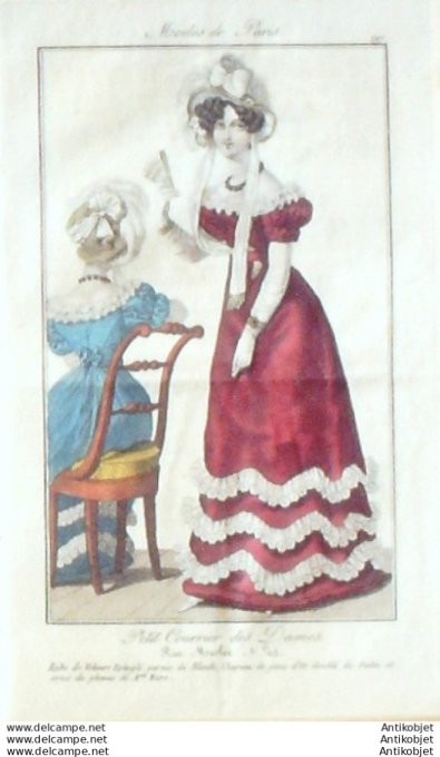 Gravure Mode Courrier des Dames 1823 #  197 (eau forte old Fashion plate)