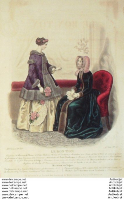Gravure Mode Le Bon Ton 1847 14 # 16 (aquarelle old fashion plate)