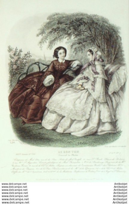 Gravure Mode Le Bon Ton 1856 23 #  7 (aquarelle old fashion plate)