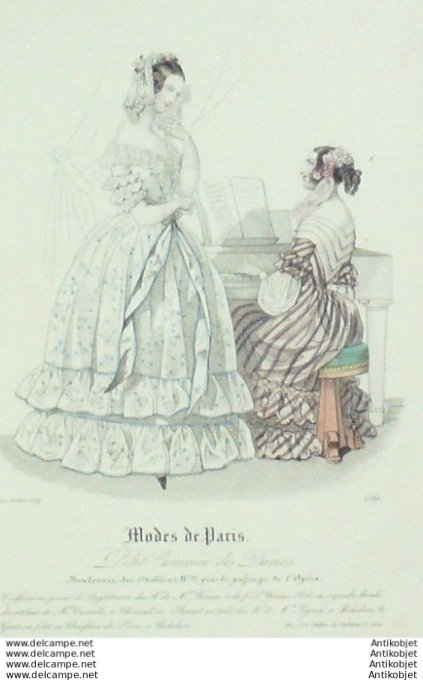 Gravure Mode Courrier des Dames 1839 # 1560 (eau forte old Fashion plate)