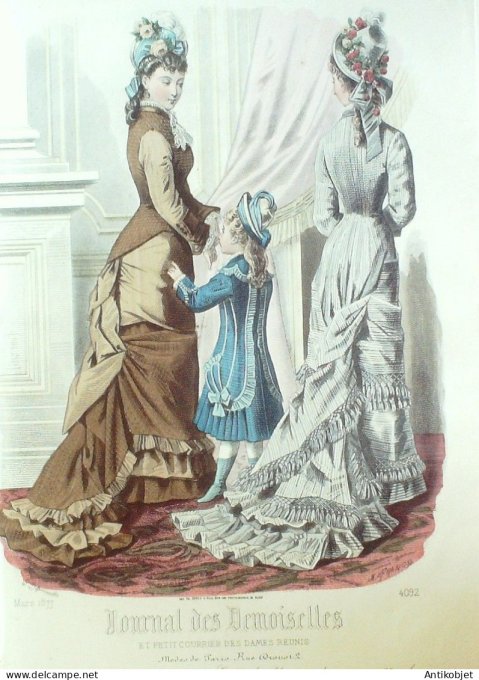 Gravure Mode J.Demoiselles 1877 # 4092 (aquarelle Old Fashion plate)