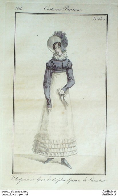 Gravure de mode Costume Parisien 1818 n°1723 Spencer de Lévantine