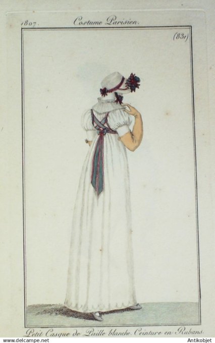 Costume Parisien 1807 # 831 (eau forte) Petit casque de paille
