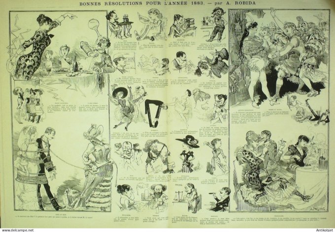 La Caricature 1883 #159 Résolutions de cette année Robida V.Sardou Caran d'Ache Trock Draner