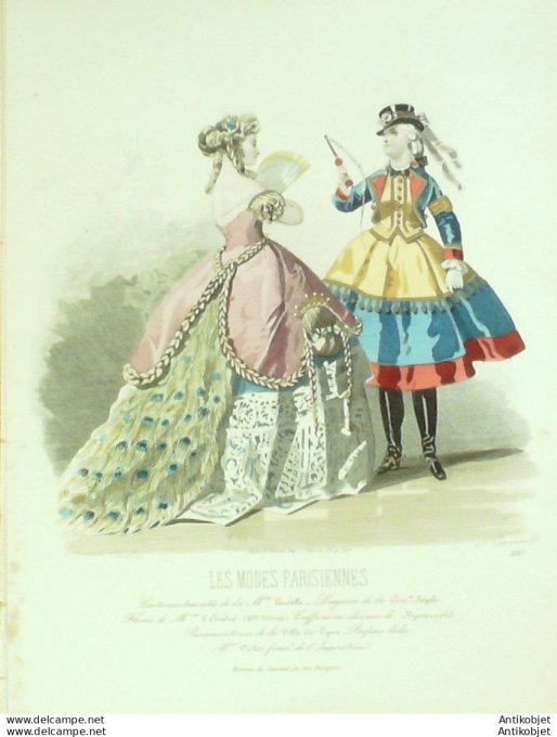 Gravure Les Modes Parisiennes 1865 #1195b Travestissements Maison Lassalle