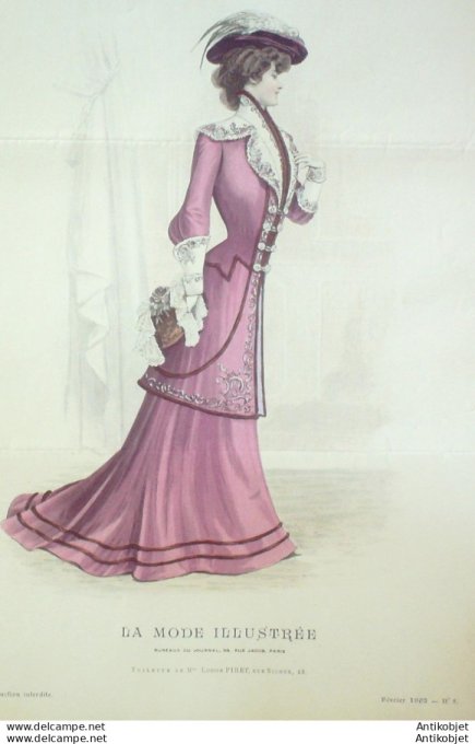 Gravure Mode illustree 1902 #  5 (Old Fashion plate) rare