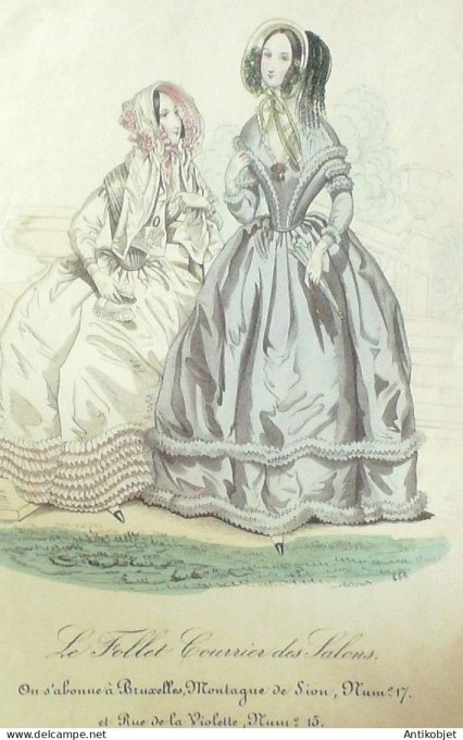 Gravure Mode Le Follet 1840 # 456 (aquarelle Old Fashion plate)