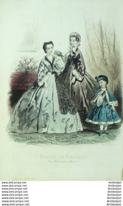 Gravure Mode J.Demoiselles 1861 # 12 (aquarelle Old Fashion plate)
