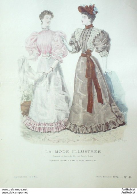 Gravure Mode illustree 1894 # 40 (Old Fashion plate) rare
