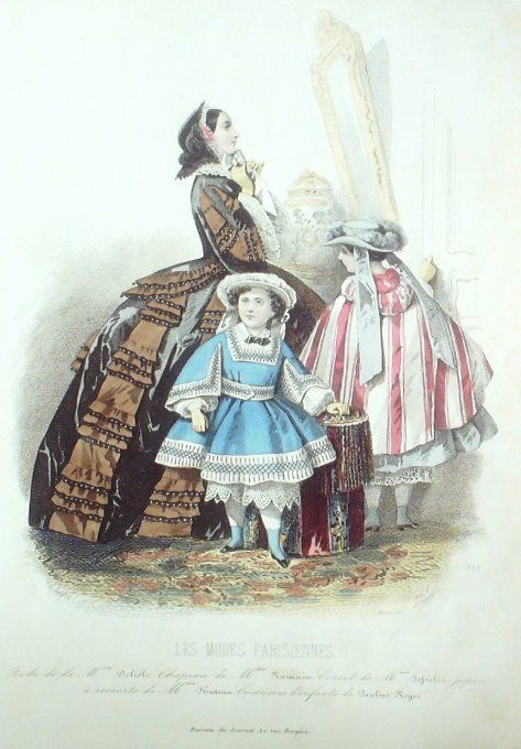 Gravure Les Modes Parisiennes 1858 # 777 Costumes enfants Maison Delisle