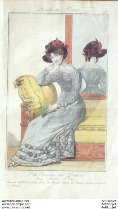 Gravure Mode Courrier des Dames 1823 #  198 (eau forte old Fashion plate)