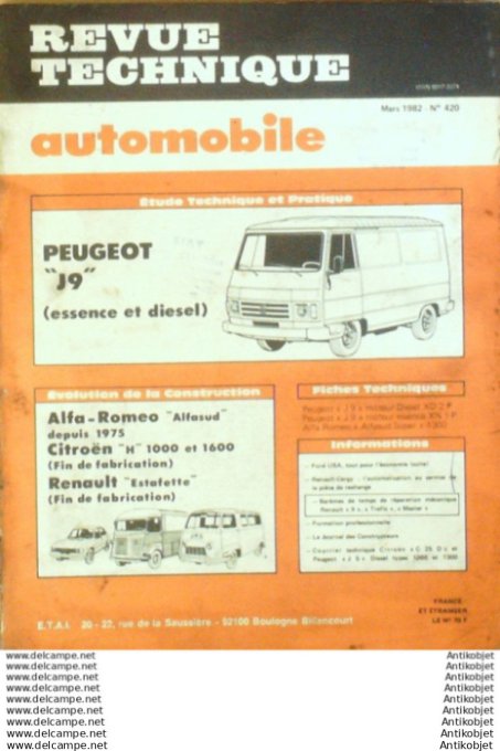 R.T Automobile Peugeot J9 Alfa Roméo Citroën H Estafette   # 420