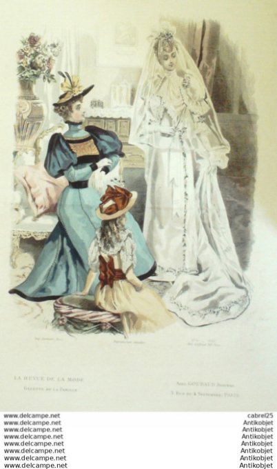 Gravure Mode La Gazette 1892 # 41 (Old Fashion plate) Mariee