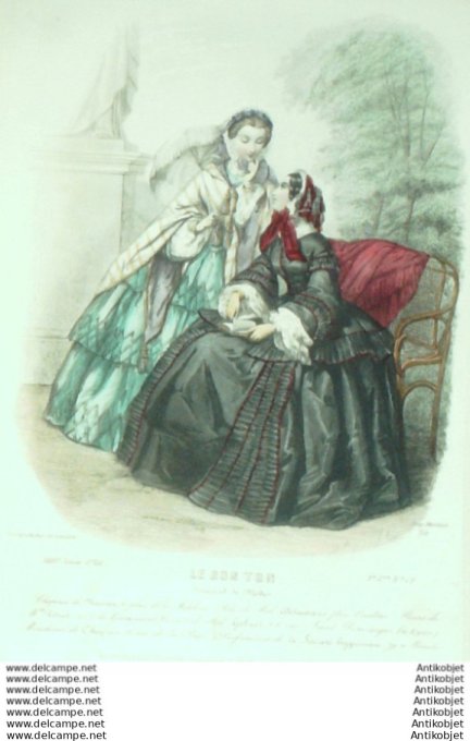 Gravure Mode Le Bon Ton 1856 23 # 12 (aquarelle old fashion plate)