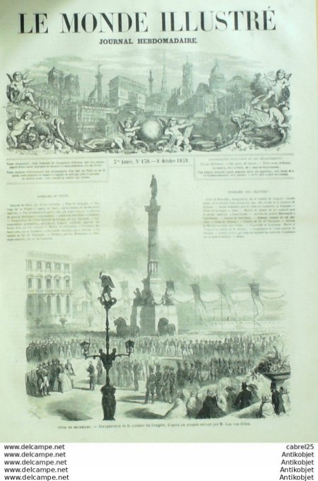 Le Monde illustré 1859 n°130 Belgique Bruxelles Maroc Constantinople Vincennes (94) Vesinet (78)