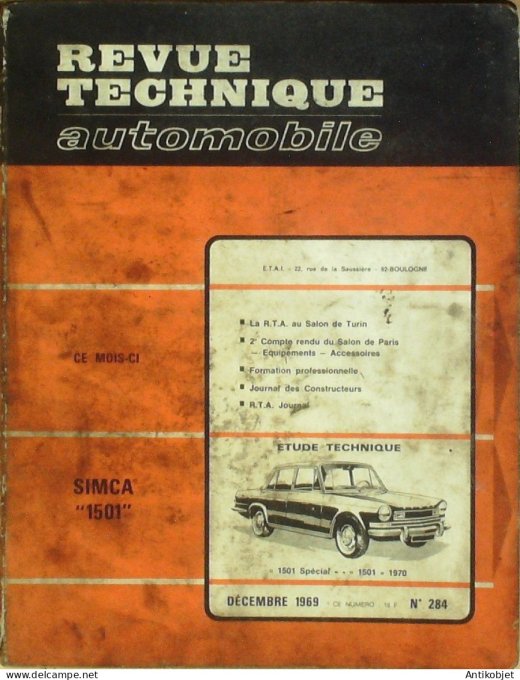Revue Tech. Automobile 1969 n°284 Simca 1501