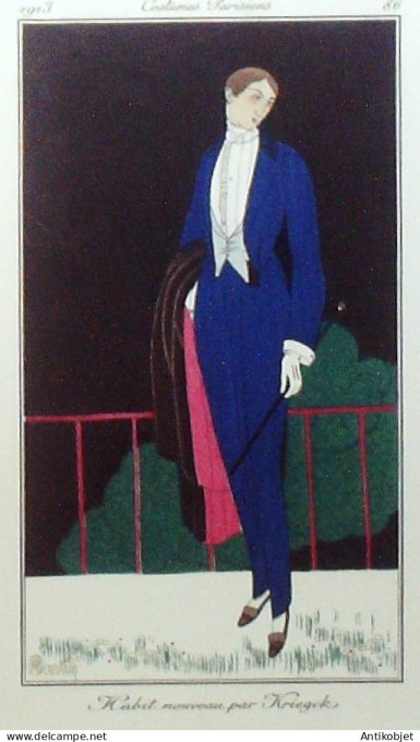 Gravure de mode Costume Parisien 1913 pl.086 MARTIN Charles Habit
