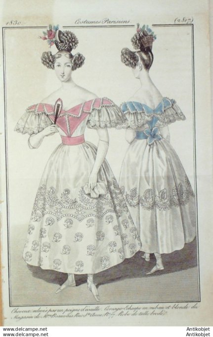 Gravure Mode Costume Parisien 1830 # 2817 (eau forte old Fashion plate