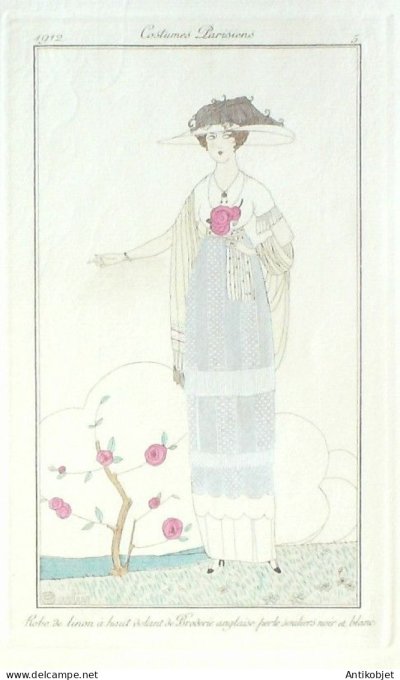 Gravure Mode Costume Parisien 1912 #    5 Martin Charles (eau forte)