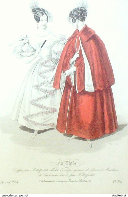 Gravure La mode 1834 # 354 (aquarelle old Fashion plate)
