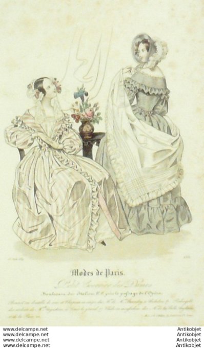 Gravure Mode Courrier des Dames 1839 # 1551 (eau forte old Fashion plate)