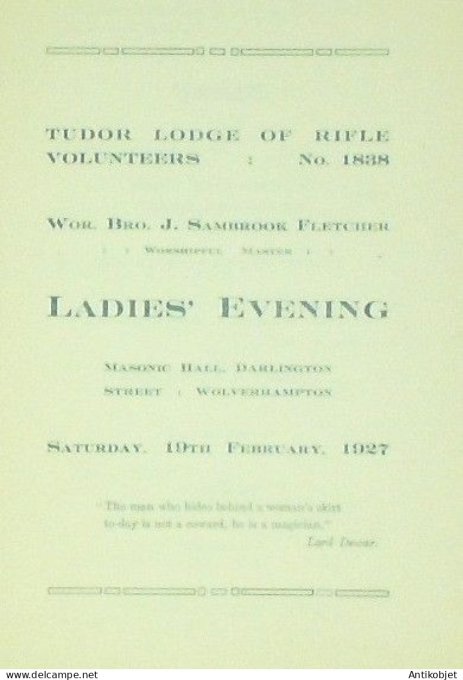 Menu banquet illustre Ladies Festival worlverhampton 1927