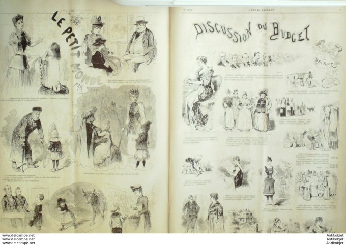 Le Journal Amusant 1891 # 1834 Croquis rustiques par Leonnec Discussion du Budget par Henriot Le pet