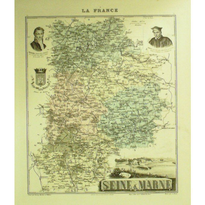 Carte Seine Et Marne (77) Melun Graveur Lecoq Waltner Barbier 1868
