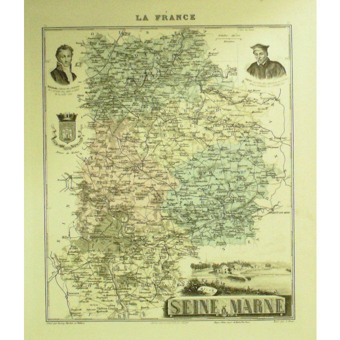 Carte SEINE et MARNE (77) MELUN Graveur LECOQ WALTNER BARBIER 1868