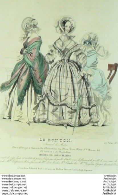Gravure Mode Le Bon Ton 1839 # 336 (aquarelle old fashion plate)