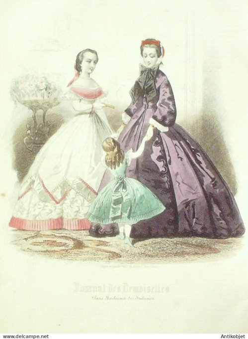 Gravure Mode J.Demoiselles 1862 # 03 (aquarelle Old Fashion plate)