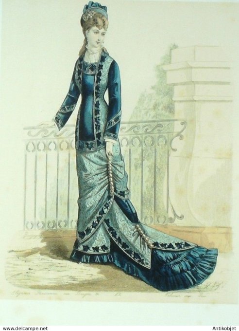 Gravure Mode Elegance Parisienne 1874 # 624 (Old Fashion plate)