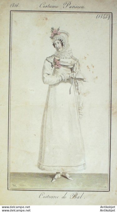 Gravure de mode Costume Parisien 1816 n°1545  Costume de bal