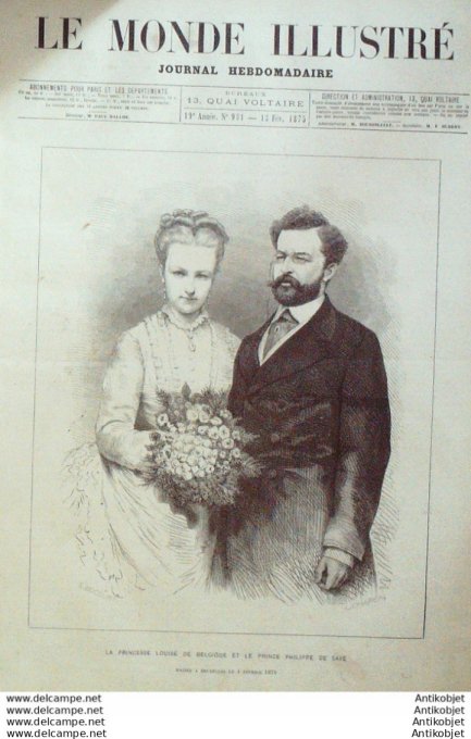 Le Monde illustré 1874 n°931 Belgique Bruxelles Mariage Princier Le Mans (72) Solesme (59) Italie Ro