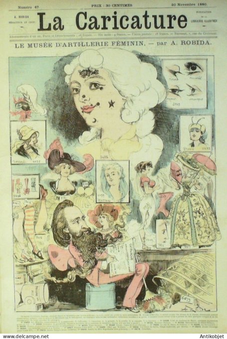 La Caricature 1880 #  47 Musée d'artillerie féminin Robida Oscar Pitois Trock Négro