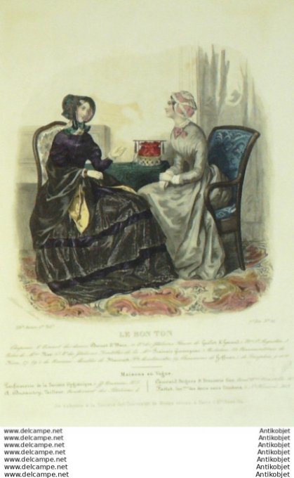 Gravure Mode Le Bon Ton 1847 14 # 12 (aquarelle old fashion plate)