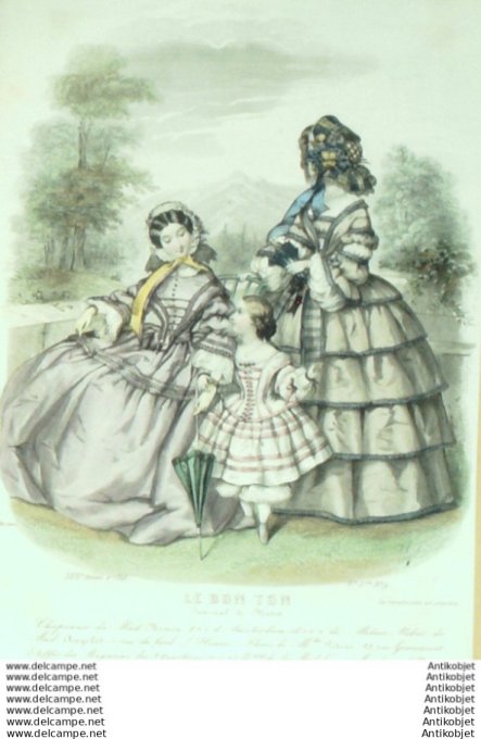 Gravure Mode Le Bon Ton 1856 23 #  9 (aquarelle old fashion plate)