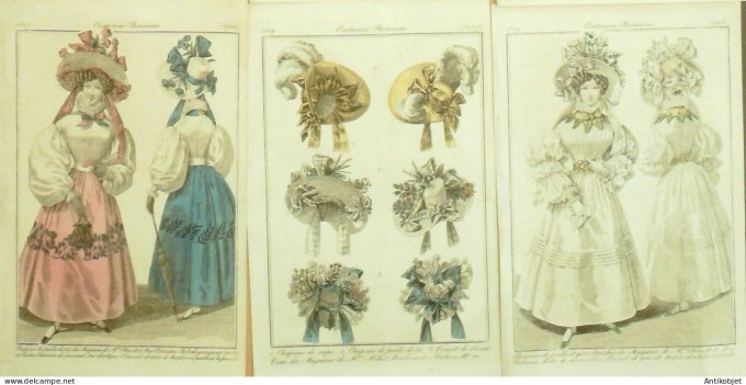 Gravures de mode Costume Parisien 1829 Lot 28 9 pièces