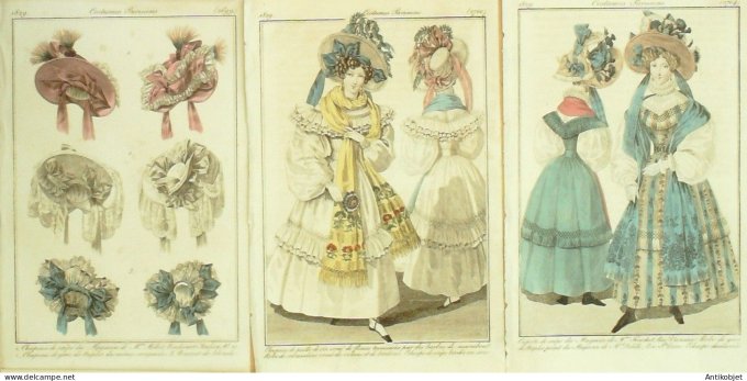 Gravures de mode Costume Parisien 1829 Lot 28 9 pièces