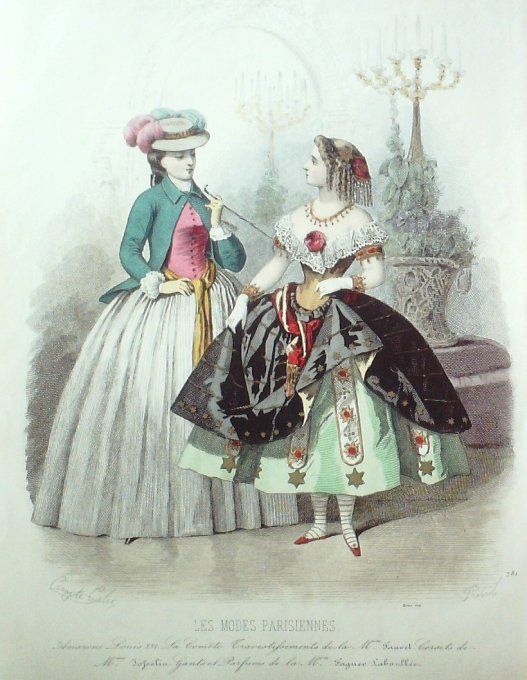 Gravure Les Modes Parisiennes 1858 # 781 Travestissements Amazone Maison Fauvet