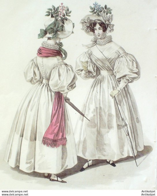 Costume Parisien 1832 # 3006 Robes de mousseline brochée
