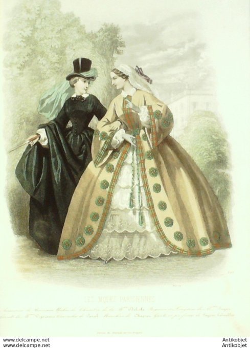 Gravure Les Modes Parisiennes 1858 # 797 Amazone Maison Humann