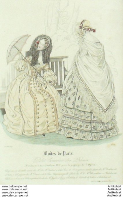 Gravure Mode Courrier des Dames 1839 # 1552 (eau forte old Fashion plate)