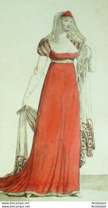 Gravure de mode Costume Parisien 1805 n° 612 (An 13) Grande parure