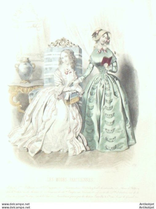 Gravure Les Modes Parisiennes 1846 # 172 Robes Maison Delbaas