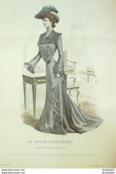 Gravure Mode illustree 1902 #  9 (Old Fashion plate) rare