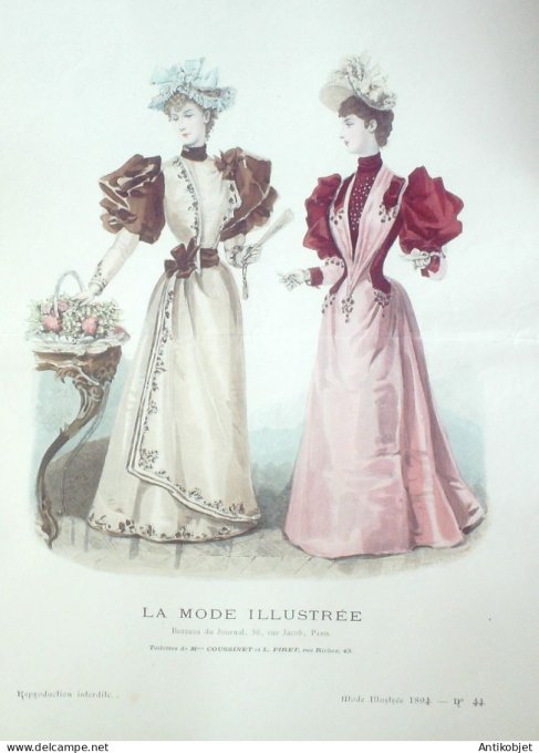 Gravure Mode illustree 1894 # 44 (Old Fashion plate) RARE