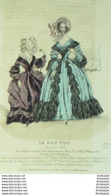 Gravure Mode Le Bon Ton 1839 # 324 (aquarelle old fashion plate)