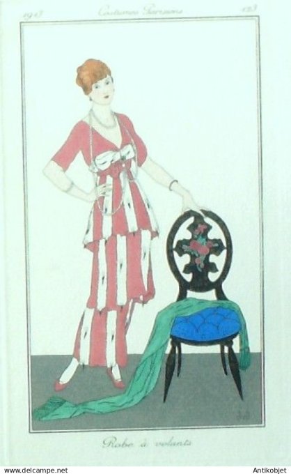 Gravure Costume Parisien 1913 #123 Van Brock Jan (eau forte) Robe à volants